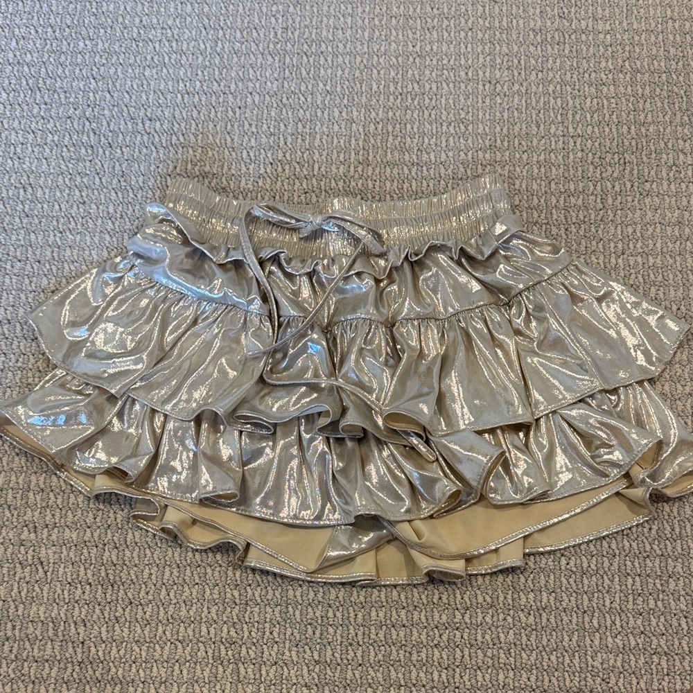 Shimmering Silver Ruffle Mini Skirt